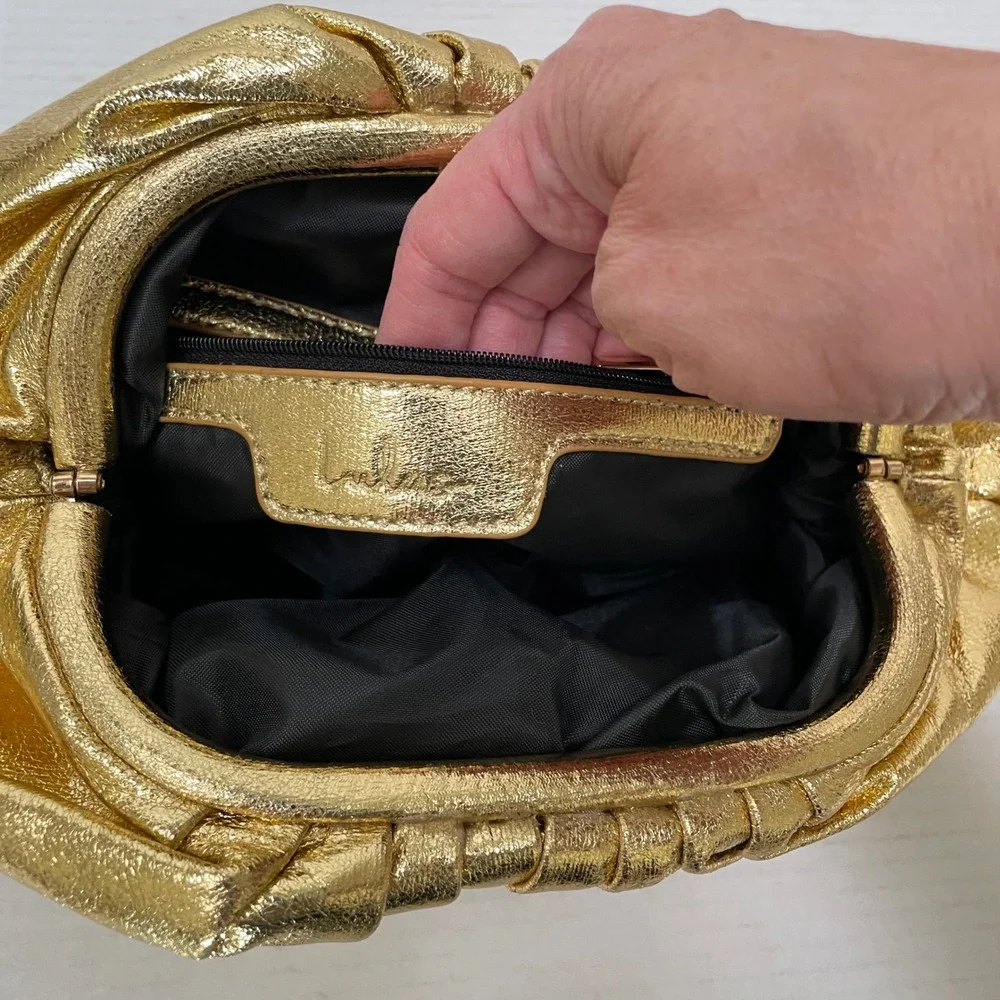Lulu's get your trend on‎ clutch  handbag metallic gold hinge closure